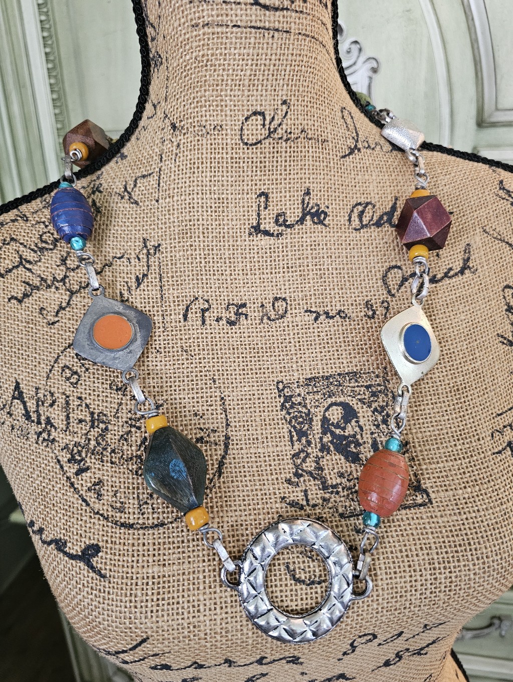 Chico's (Stamped) Silver Mixed Media Beaded Necklace